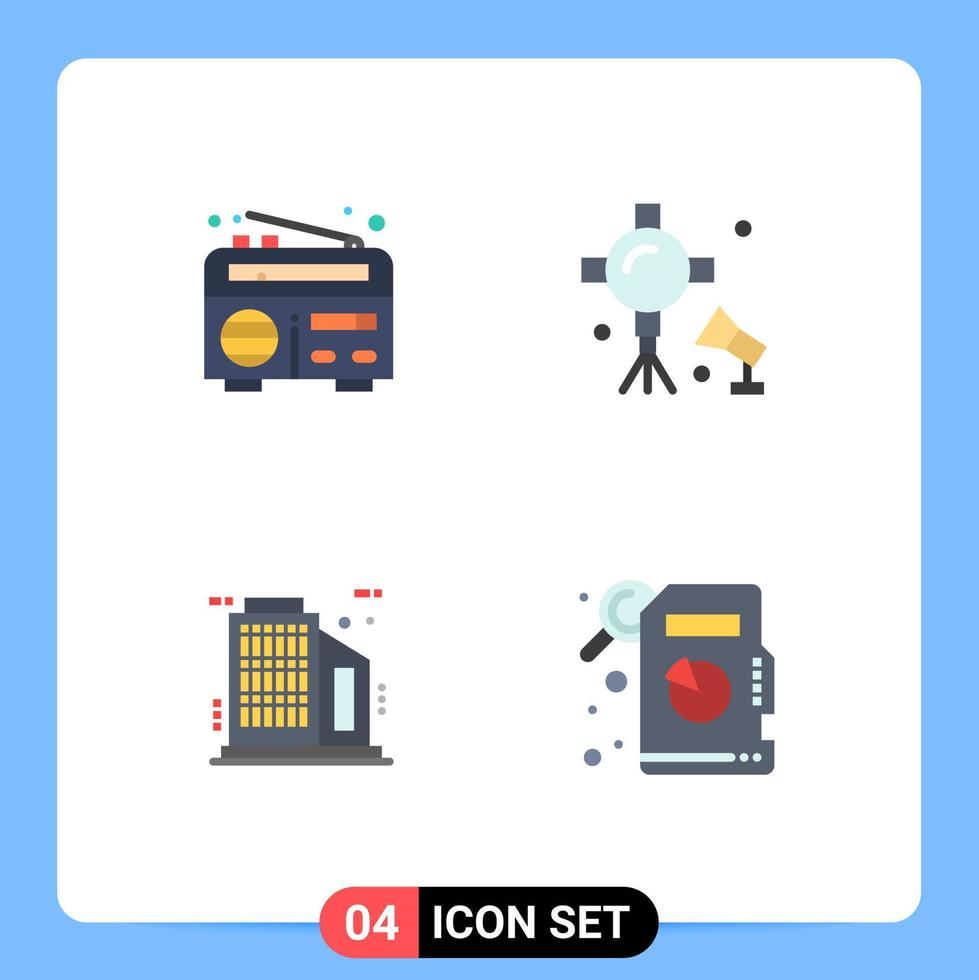 Pack of 4 Modern Flat Icons Signs and Symbols for Web Print Media such as frequency company illumination studio lightning descriptive statistics Editable Vector Design Elements