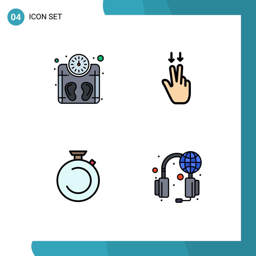 Pictogram Set of 4 Simple Filledline Flat Colors of machine stopwatch weight down watch Editable Vector Design Elements