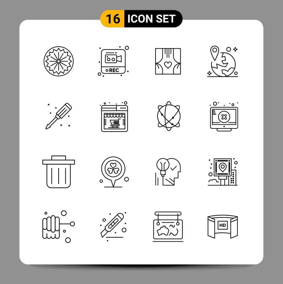 16 Black Icon Pack Outline Symbols Signs for Responsive designs on white background 16 Icons Set vector