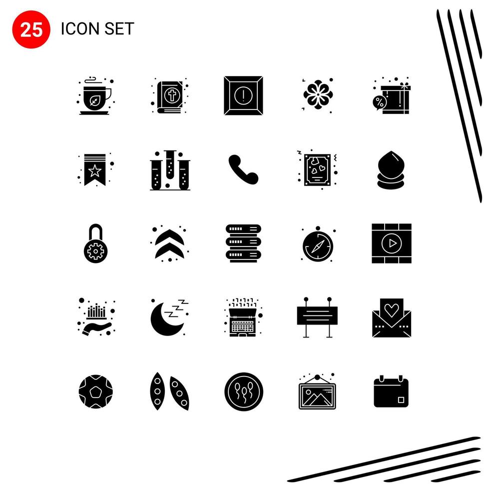 Mobile Interface Solid Glyph Set of 25 Pictograms of shopping discount box box nature Editable Vector Design Elements