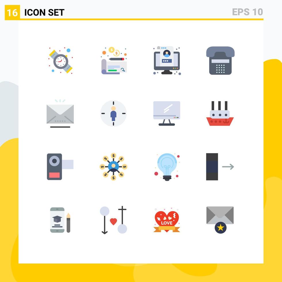 Universal Icon Symbols Group of 16 Modern Flat Colors of letter phone monitor device communication Editable Pack of Creative Vector Design Elements