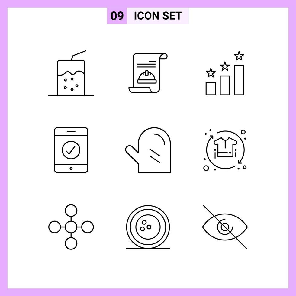 9 Icons in Line Style Outline Symbols on White Background Creative Vector Signs for Web mobile and Print