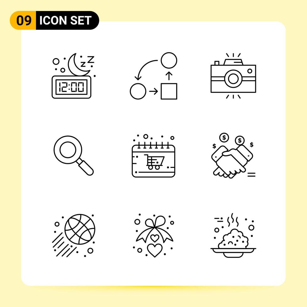 9 Creative Icons for Modern website design and responsive mobile apps 9 Outline Symbols Signs on White Background 9 Icon Pack vector