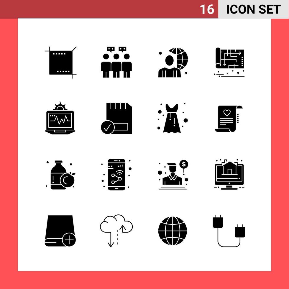 16 Icon Pack Solid Style Glyph Symbols on White Background Simple Signs for general designing vector