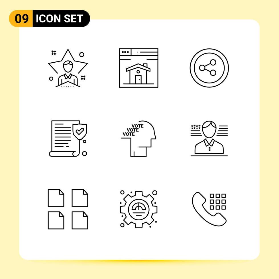 Modern Set of 9 Outlines Pictograph of referendum election design ballot paper Editable Vector Design Elements