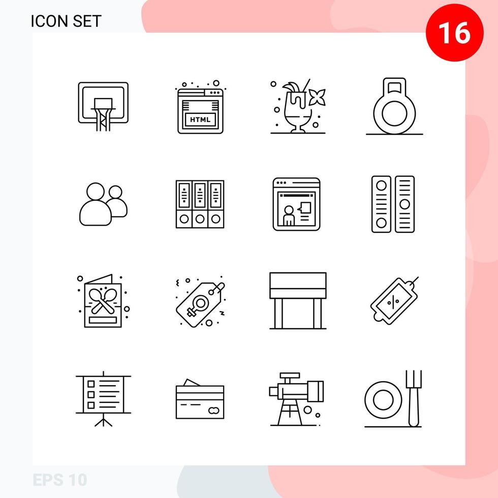 Vector Pack of 16 Icons in Line Style Creative Outline Pack isolated on White Background for Web and Mobile