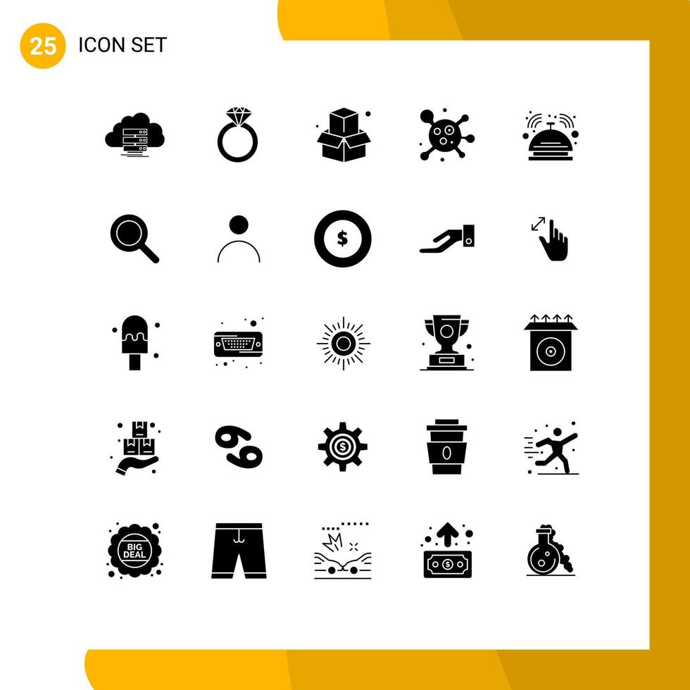 25 Universal Solid Glyphs Set for Web and Mobile Applications room butler box bell molecule Editable Vector Design Elements