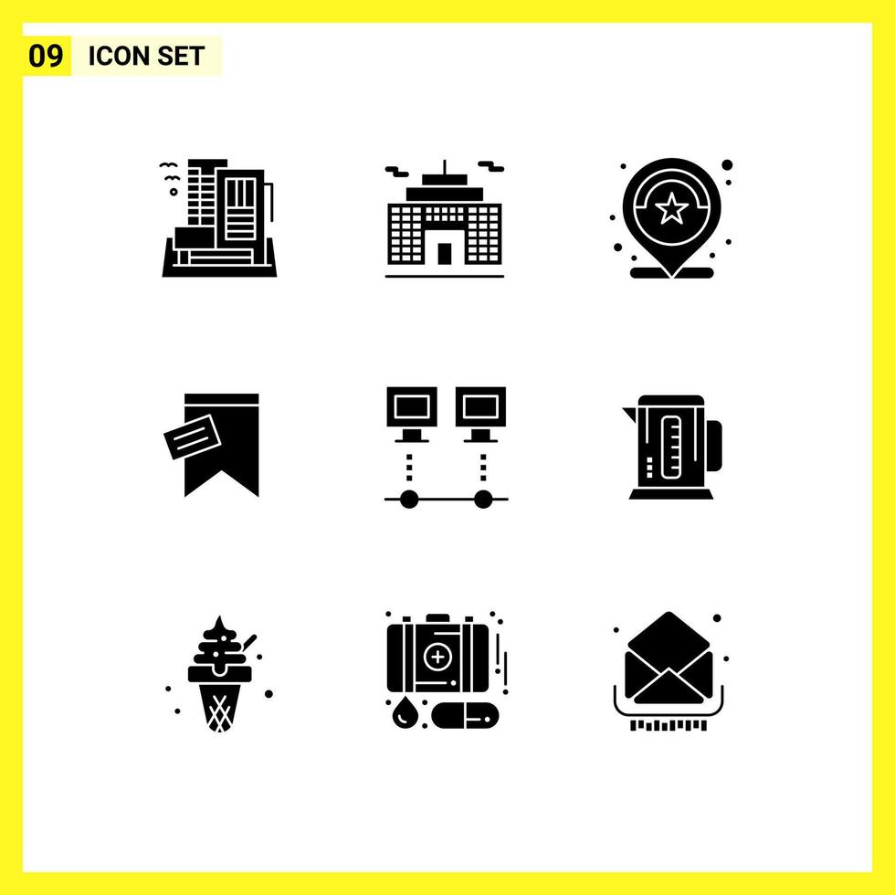 Pictogram Set of 9 Simple Solid Glyphs of computers sign location tag stars Editable Vector Design Elements