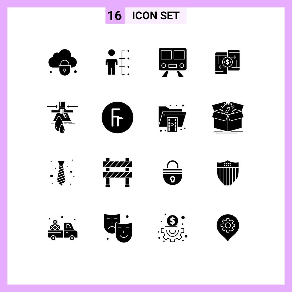 Set of 16 Modern UI Icons Symbols Signs for peer to peer money man mobile subway Editable Vector Design Elements