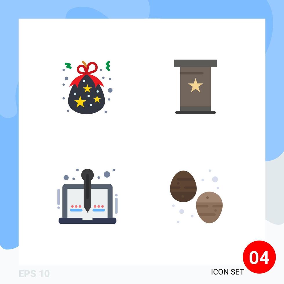 4 User Interface Flat Icon Pack of modern Signs and Symbols of bag content gift podia story Editable Vector Design Elements