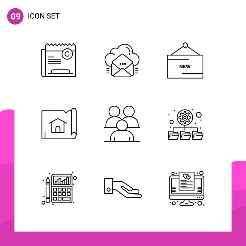 paquete de conjunto de iconos de contorno de 9 iconos de línea aislados en fondo blanco para aplicaciones móviles y de impresión de diseño de sitios web receptivos vector