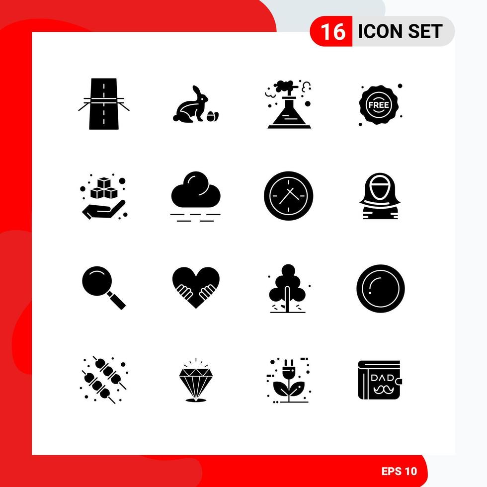 Set of 16 Vector Solid Glyphs on Grid for box sticker nature free smoke Editable Vector Design Elements