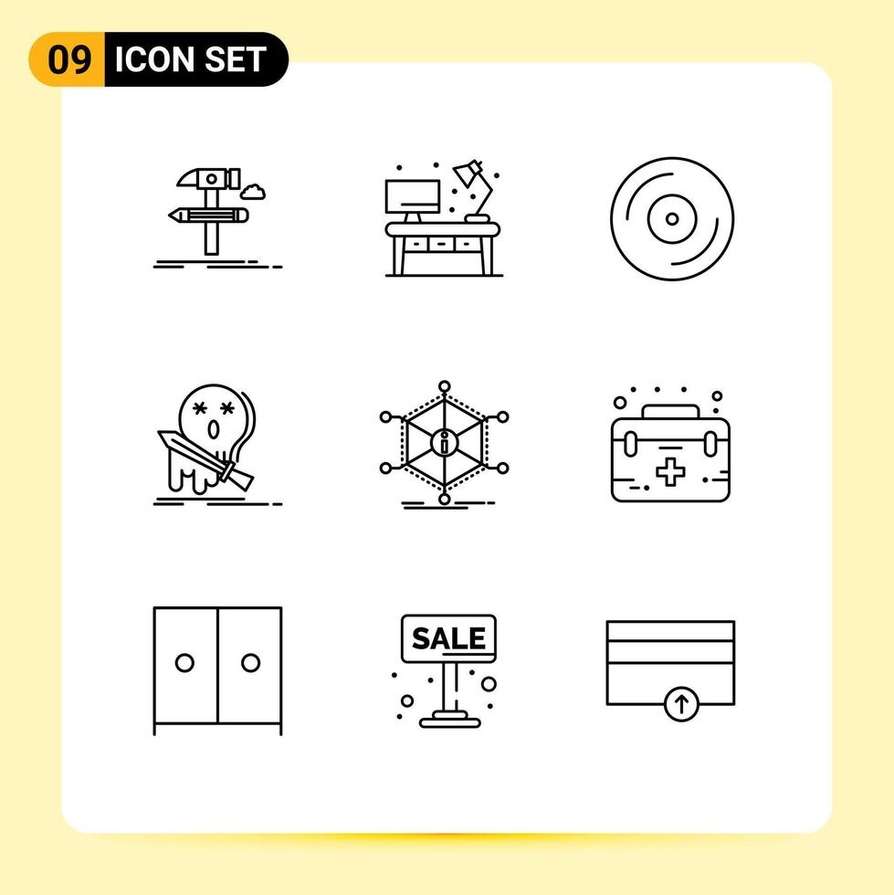 Set of 9 Vector Outlines on Grid for data kill desk game death Editable Vector Design Elements