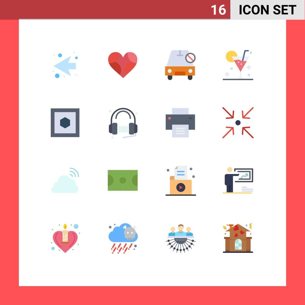 Modern Set of 16 Flat Colors Pictograph of glass cocktail car beverage slash Editable Pack of Creative Vector Design Elements