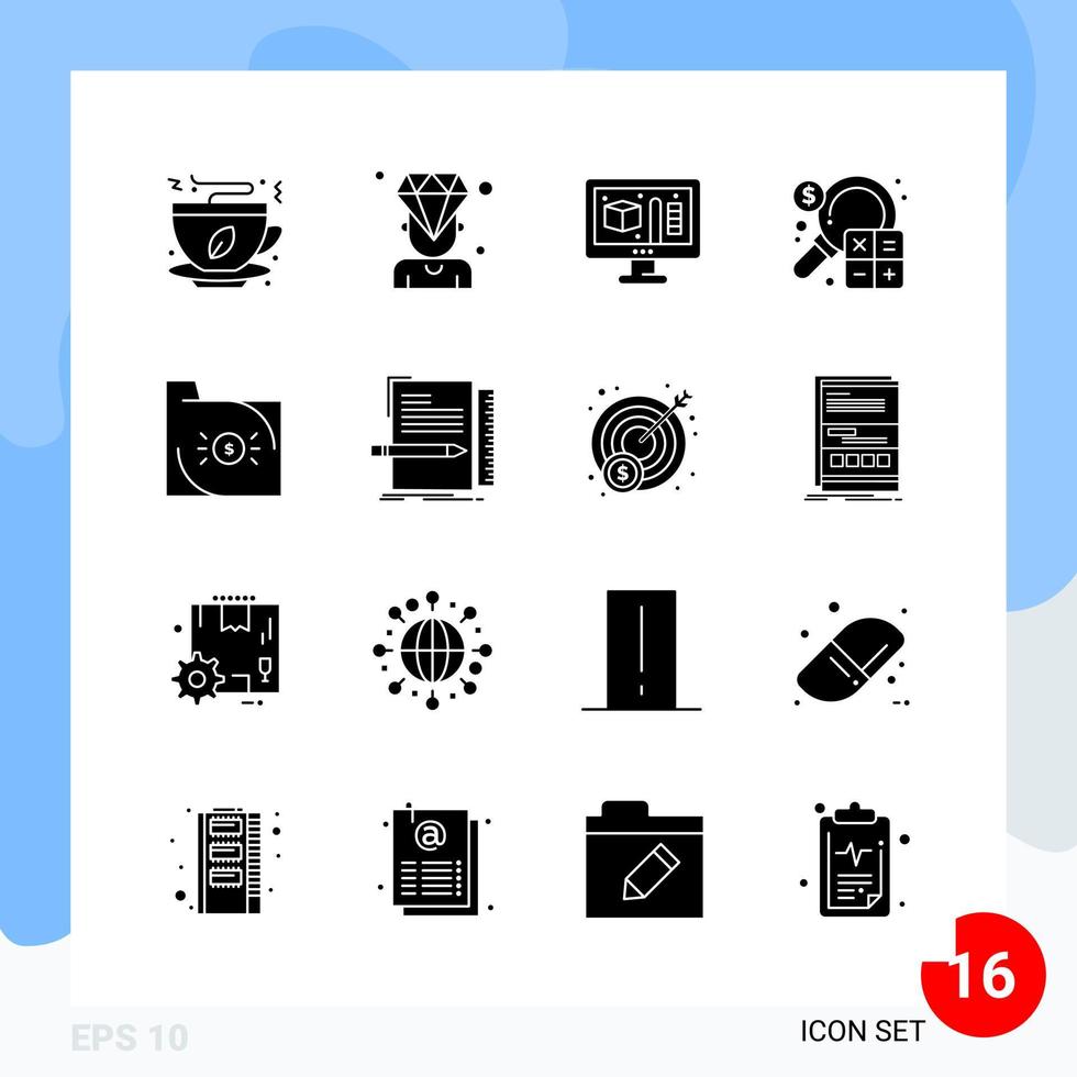 Modern Pack of 16 Icons Solid Glyph Symbols isolated on White Backgound for Website designing vector