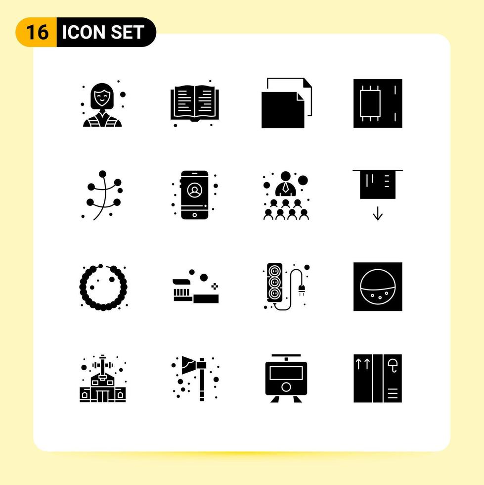 Pictogram Set of 16 Simple Solid Glyphs of plant growth document products electronics Editable Vector Design Elements