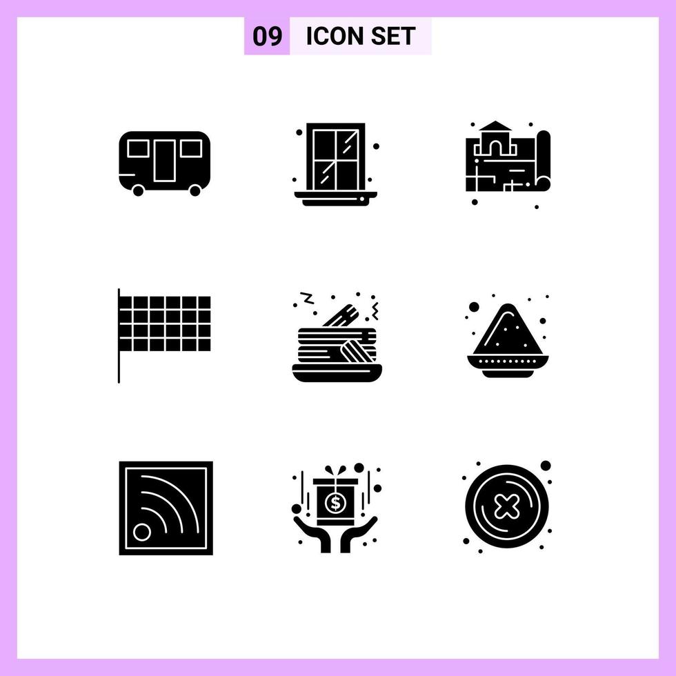 paquete de iconos vectoriales de stock de 9 signos y símbolos de línea para elementos de diseño vectorial editables de marca de pastel de ubicación de panqueque de placa de color vector