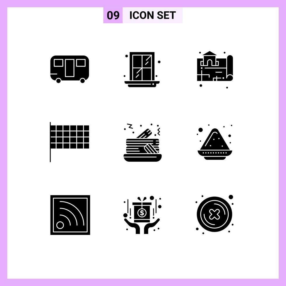 Stock Vector Icon Pack of 9 Line Signs and Symbols for color plate pancake location cake mark Editable Vector Design Elements