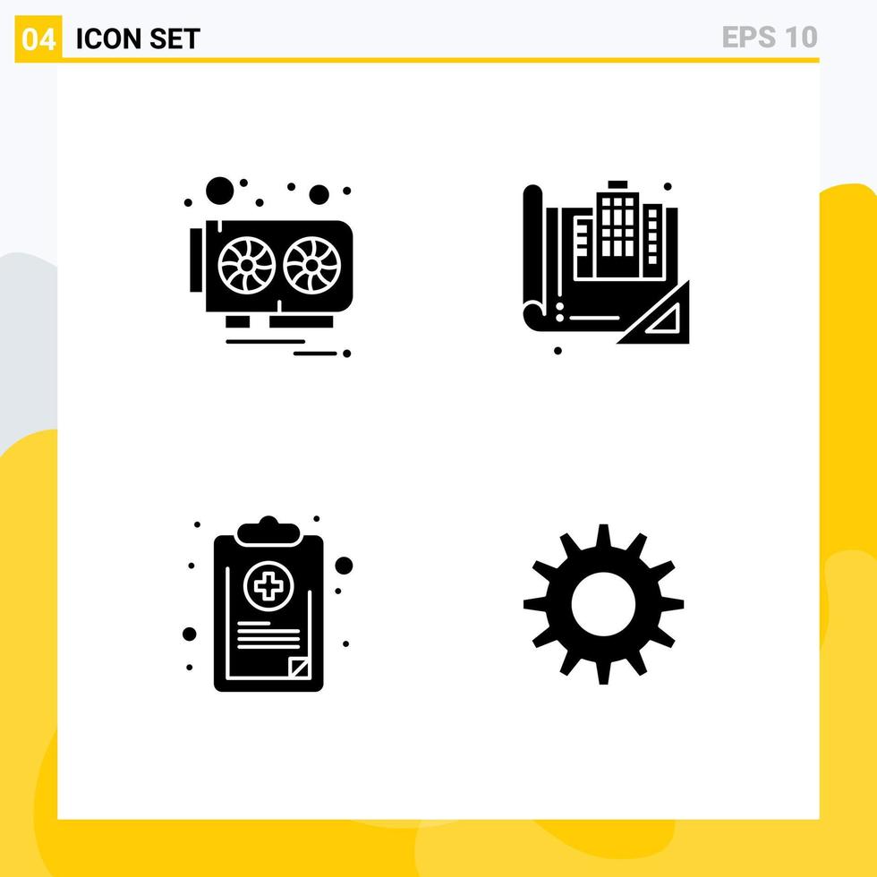 Paquete de glifos sólidos de 4 interfaces de usuario de signos y símbolos modernos de gráficos de tarjetas lista de planos de tarjetas de video elementos de diseño vectorial editables vector