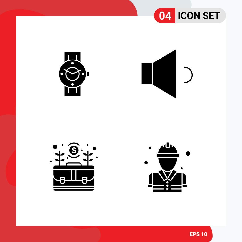 4 Solid Glyph concept for Websites Mobile and Apps watch business phone speaker money Editable Vector Design Elements