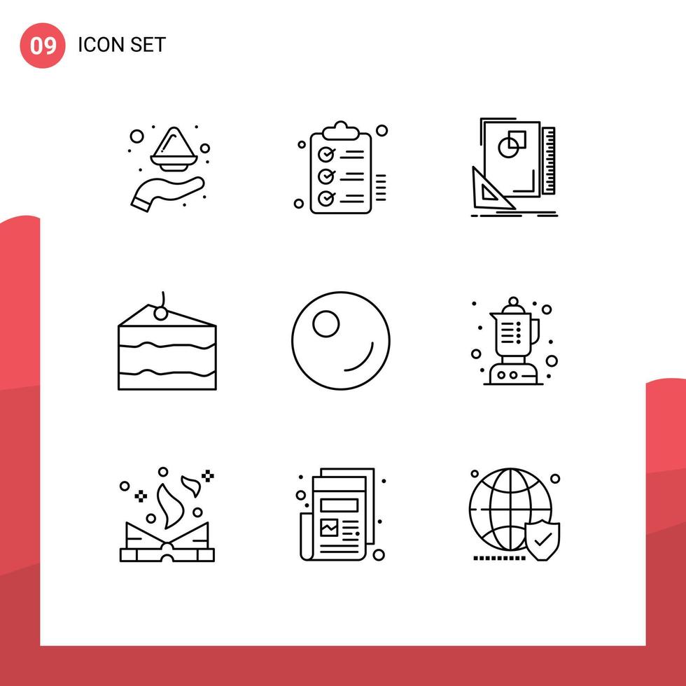 Modern Set of 9 Outlines and symbols such as eat cheese wishlist sketching page Editable Vector Design Elements