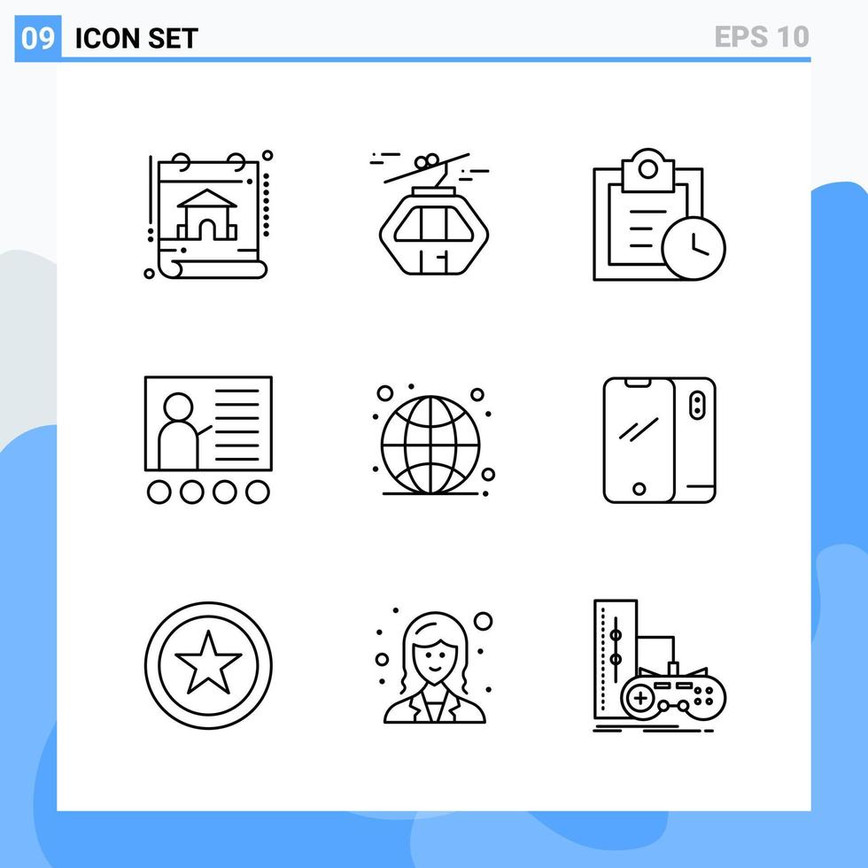 iconos de estilo moderno de 9 líneas delinean símbolos para uso general signo de icono de línea creativa aislado sobre fondo blanco paquete de 9 iconos vector