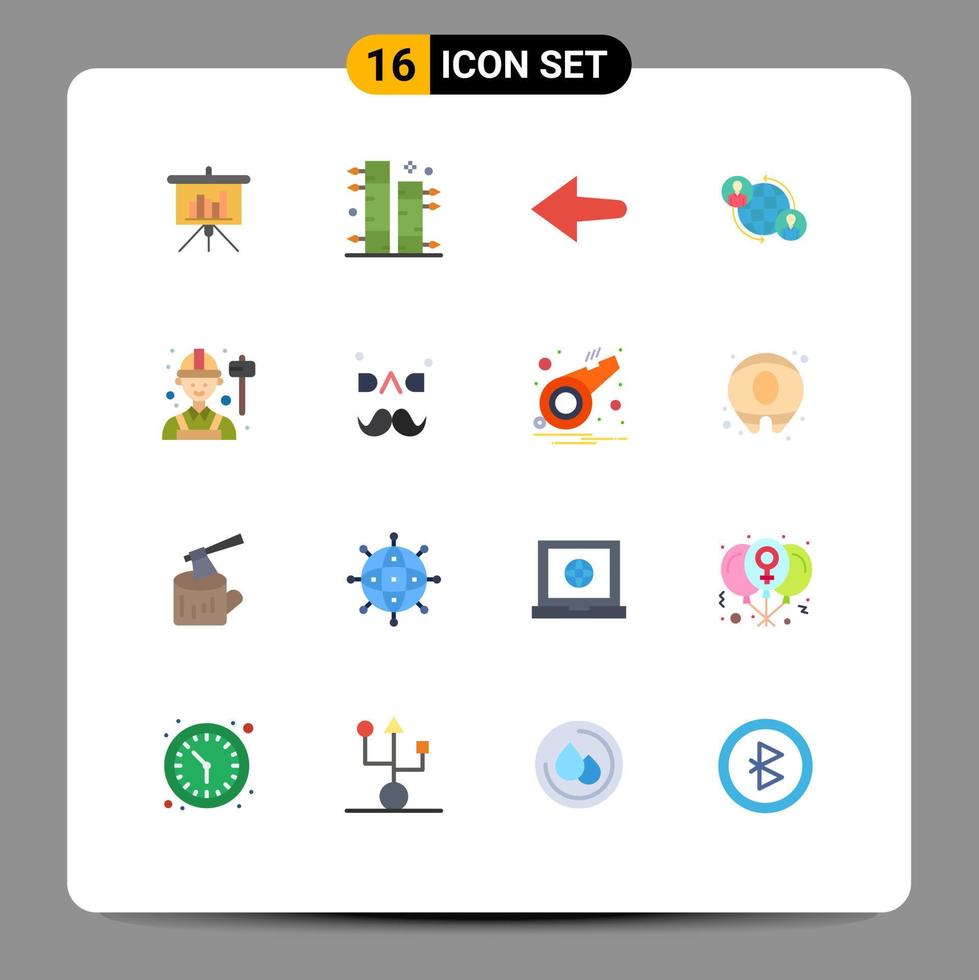 Group of 16 Flat Colors Signs and Symbols for worker employee arrow global user Editable Pack of Creative Vector Design Elements