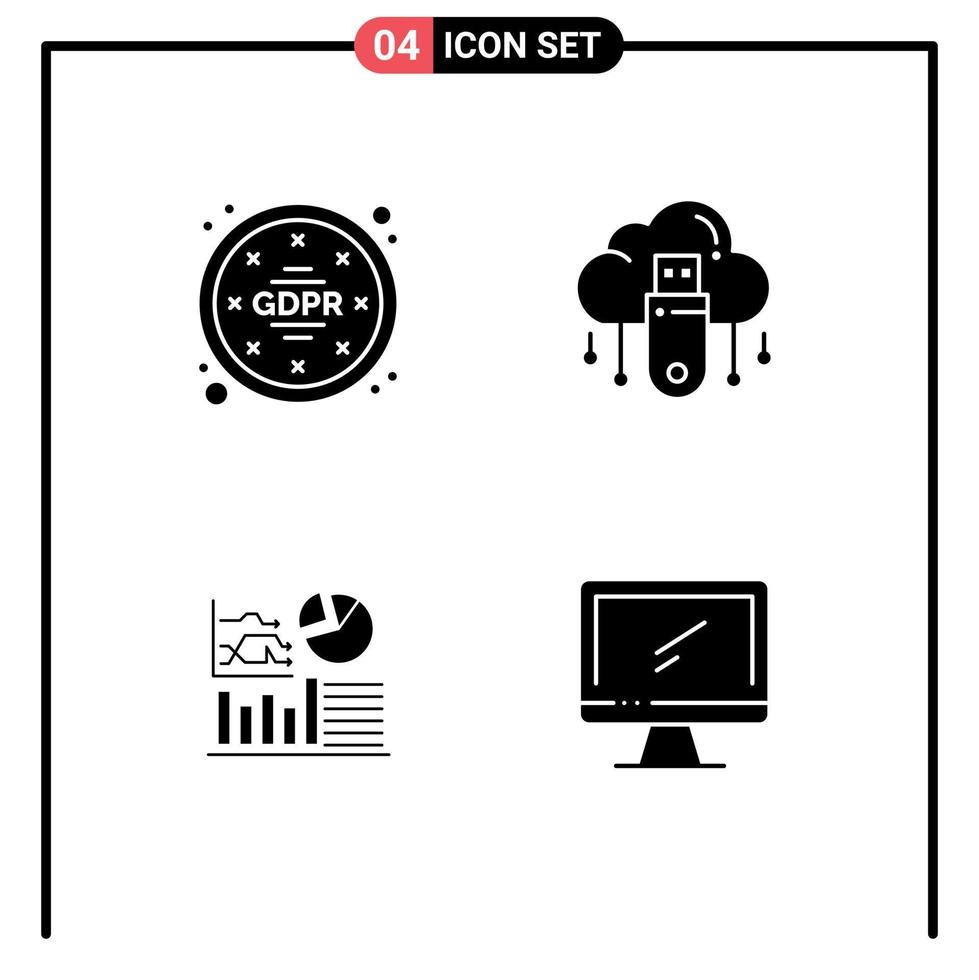 Solid Glyph Pack of 4 Universal Symbols of gdpr graph data online flowchat Editable Vector Design Elements