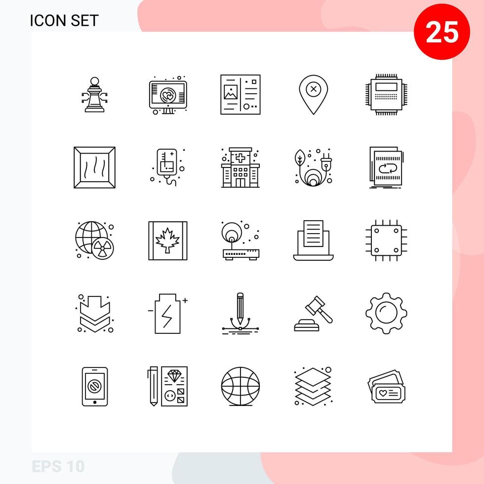 User Interface Pack of 25 Basic Lines of hardware pin letter navigation location Editable Vector Design Elements