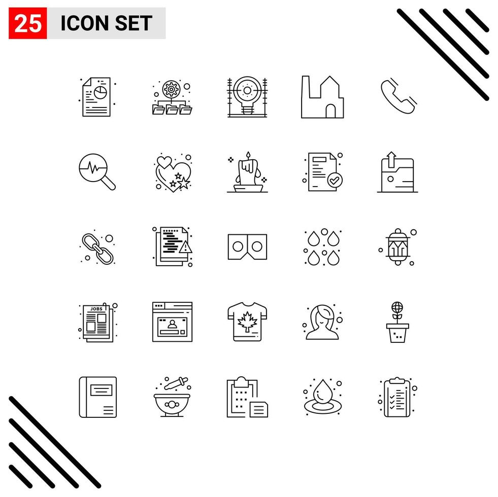 Set of 25 Modern UI Icons Symbols Signs for phone call engineering industry factory chimney Editable Vector Design Elements