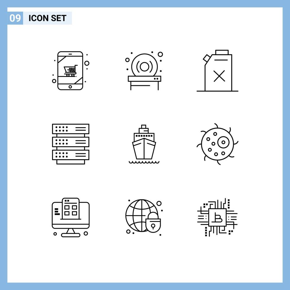 Set of 9 Modern UI Icons Symbols Signs for vessel ship fuel boat storage Editable Vector Design Elements