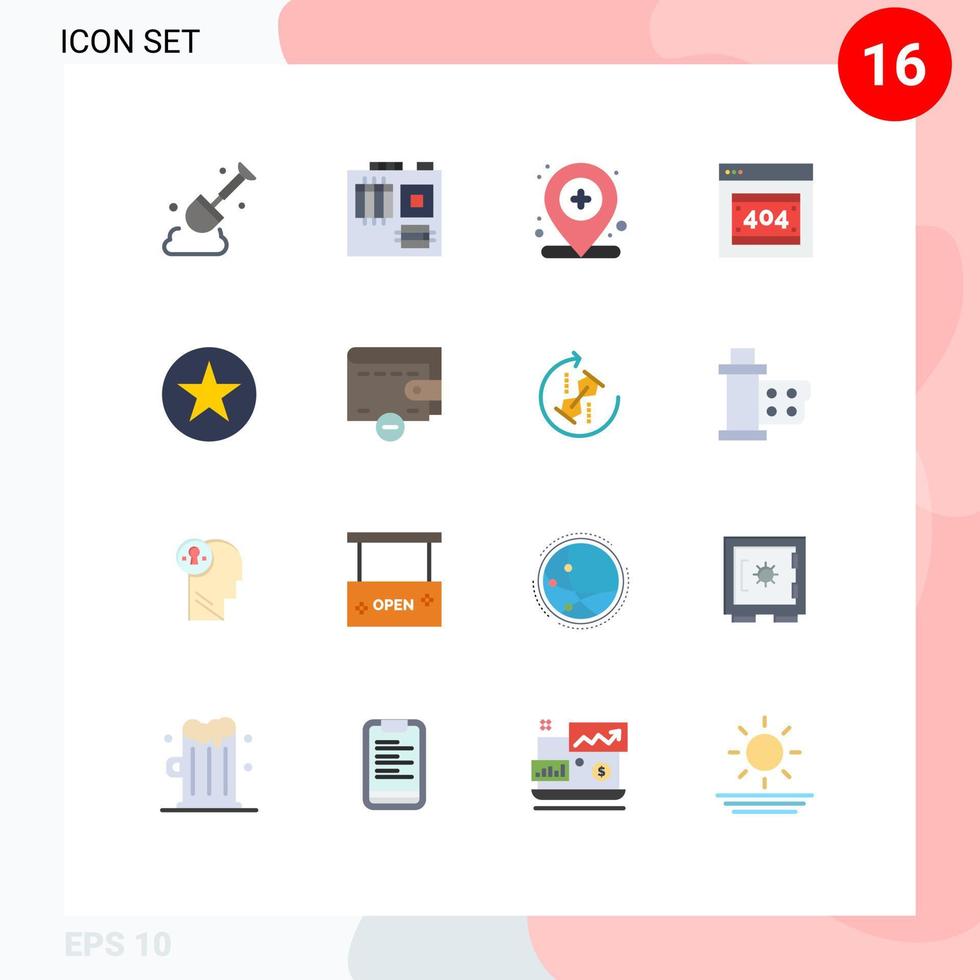 Group of 16 Modern Flat Colors Set for delete multimedia map favorite http error Editable Pack of Creative Vector Design Elements