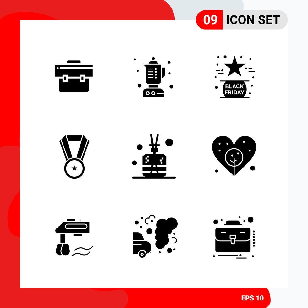 Creative Set of 9 Universal Glyph Icons isolated on White Background vector