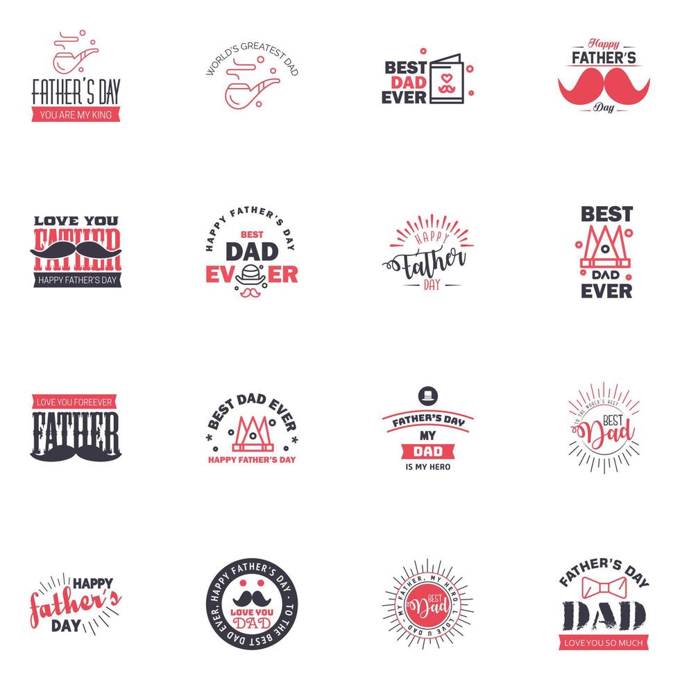 Set of fathers day 16 Black and Pink design elements Editable Vector Design Elements