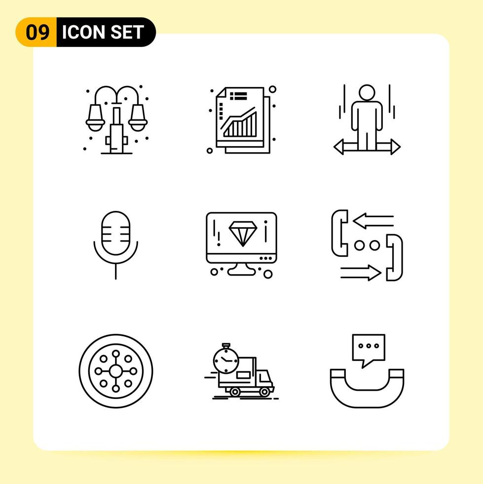 9 Creative Icons for Modern website design and responsive mobile apps 9 Outline Symbols Signs on White Background 9 Icon Pack vector