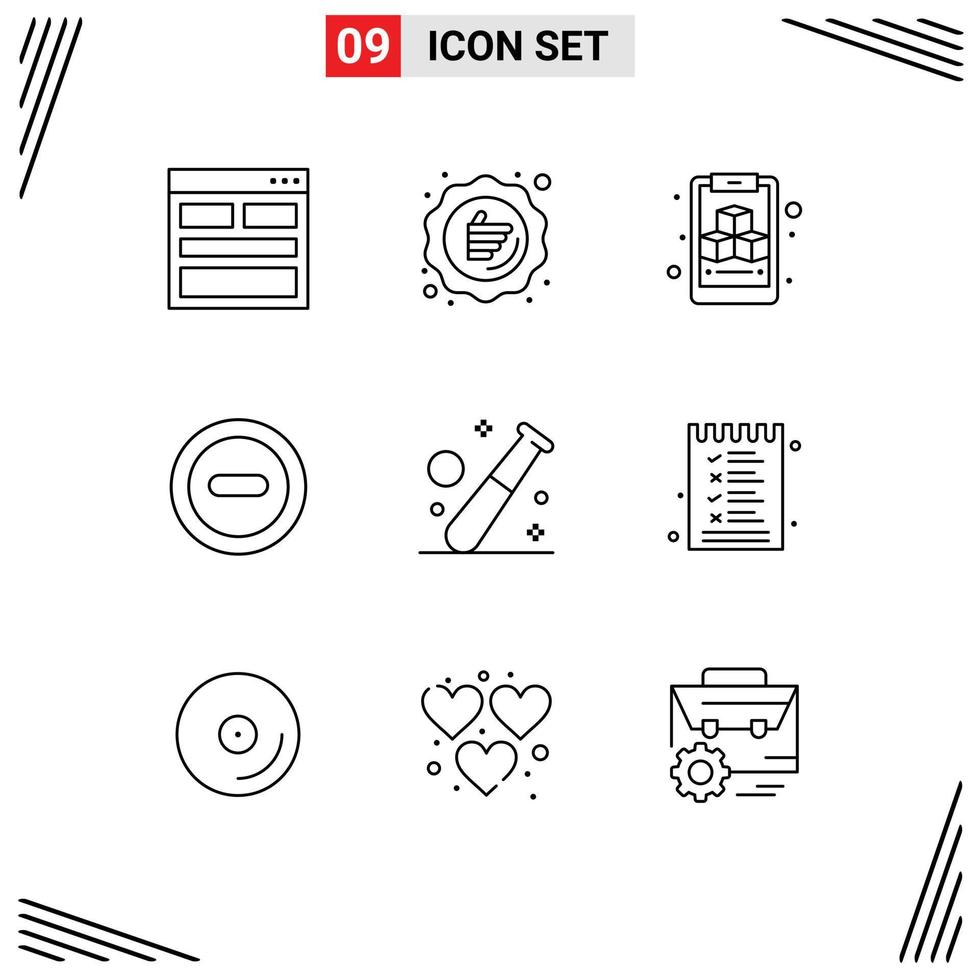 Pack of 9 creative Outlines of baseball remove promotion minus geometric Editable Vector Design Elements