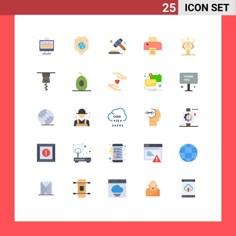 Mobile Interface Flat Color Set of 25 Pictograms of ability printing globe printer judge Editable Vector Design Elements