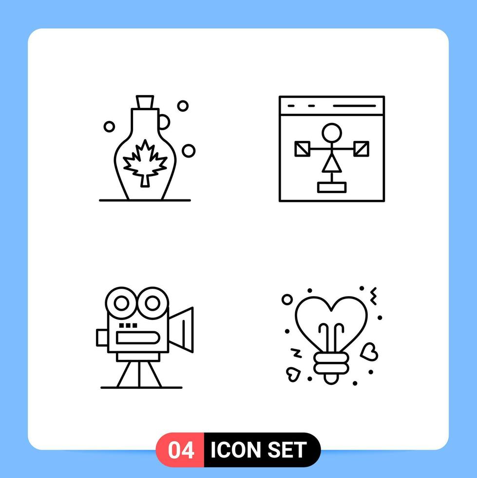 4 Line Black Icon Pack Outline Symbols for Mobile Apps isolated on white background 4 Icons Set vector