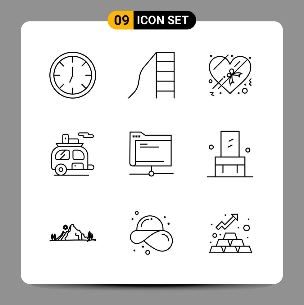 9 Black Icon Pack Outline Symbols Signs for Responsive designs on white background 9 Icons Set vector