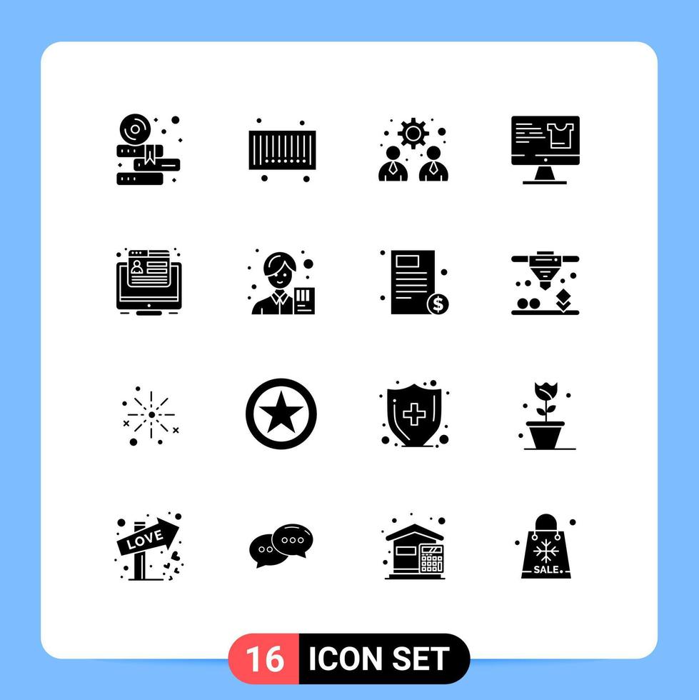 Set of 16 Commercial Solid Glyphs pack for browser conversion management shopping screen Editable Vector Design Elements