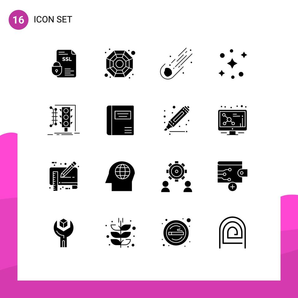 Universal Icon Symbols Group of 16 Modern Solid Glyphs of management stars asteroid space comet Editable Vector Design Elements