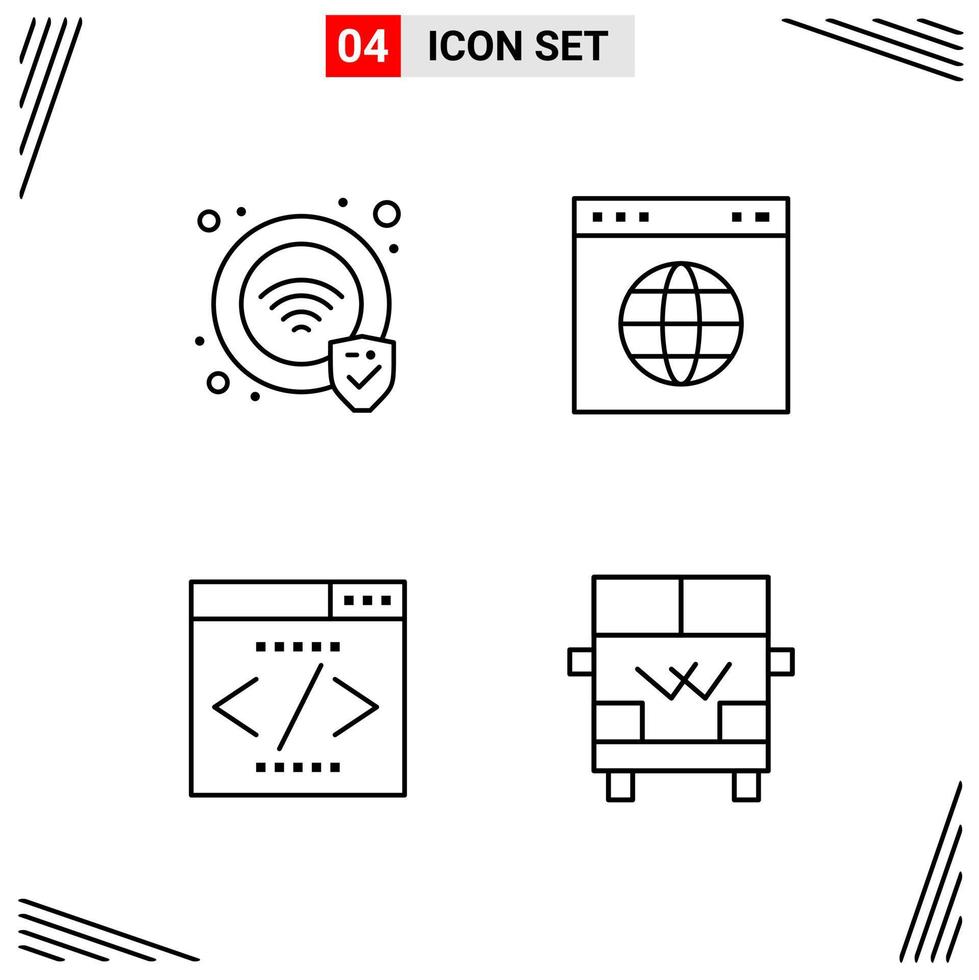 4 iconos estilo de línea cuadrícula basada en símbolos de contorno creativo para el diseño de sitios web signos de icono de línea simple aislados en fondo blanco 4 conjunto de iconos vector