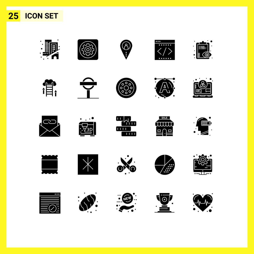 Pack of 25 creative Solid Glyphs of office coding tool business navigation Editable Vector Design Elements