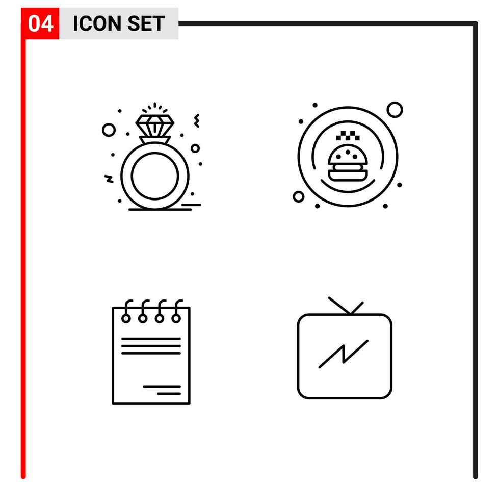 4 iconos generales para el diseño de sitios web, impresión y aplicaciones móviles 4 símbolos de contorno signos aislados sobre fondo blanco paquete de 4 iconos vector