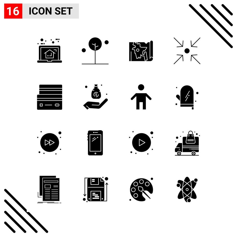 Pixle Perfect Set of 16 Solid Icons Glyph Icon Set for Webite Designing and Mobile Applications Interface vector