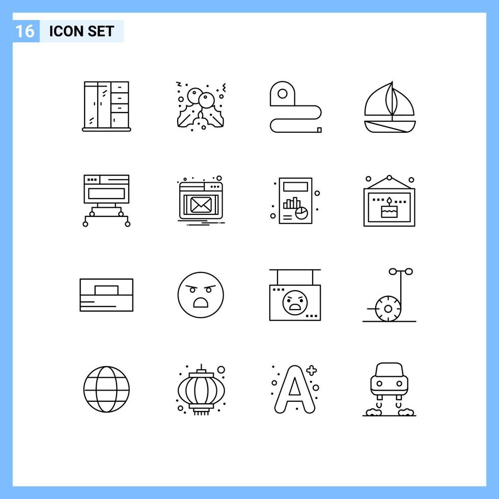 Set of 16 Vector Outlines on Grid for email data scale connection ship Editable Vector Design Elements