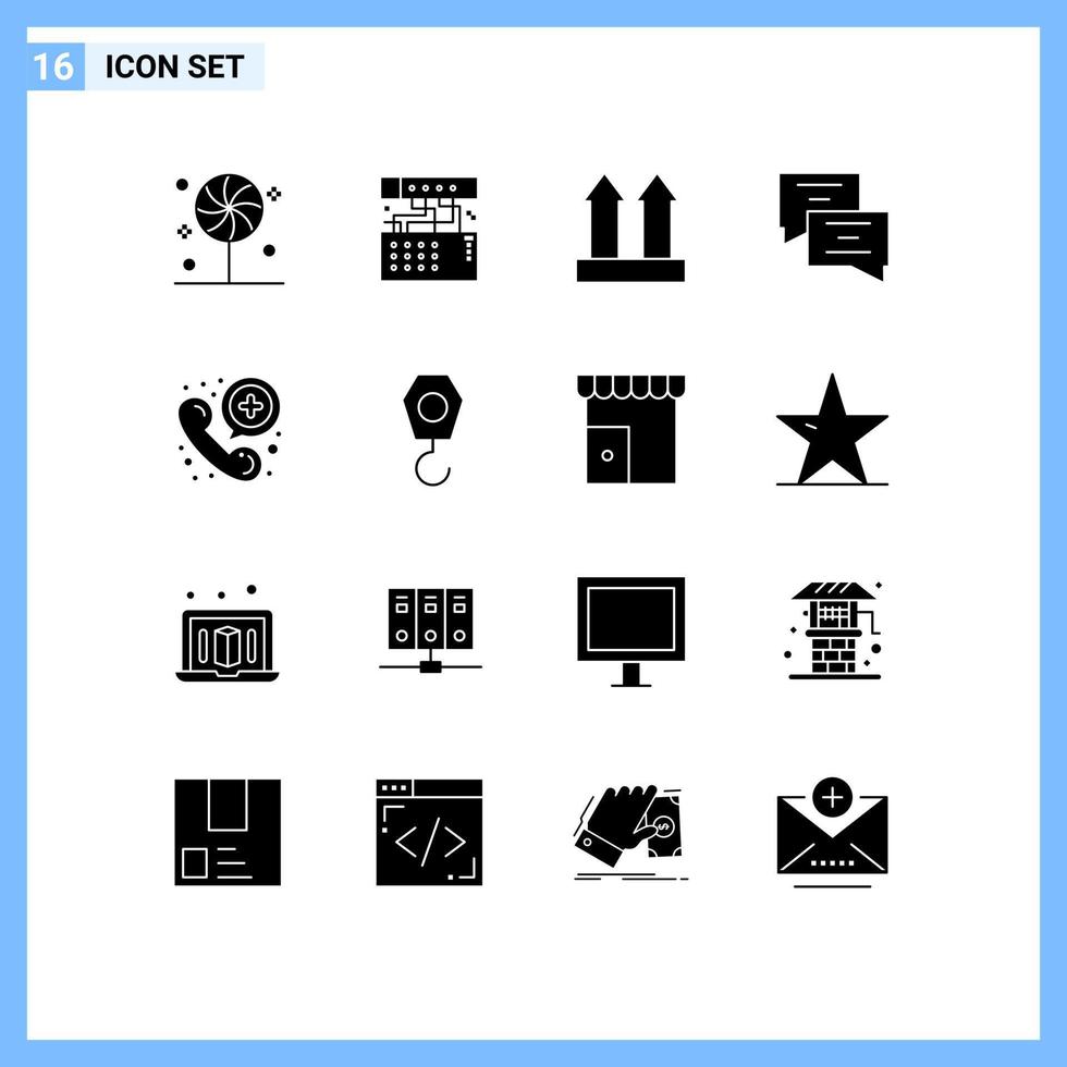 Modern Set of 16 Solid Glyphs Pictograph of communication message sound education up Editable Vector Design Elements