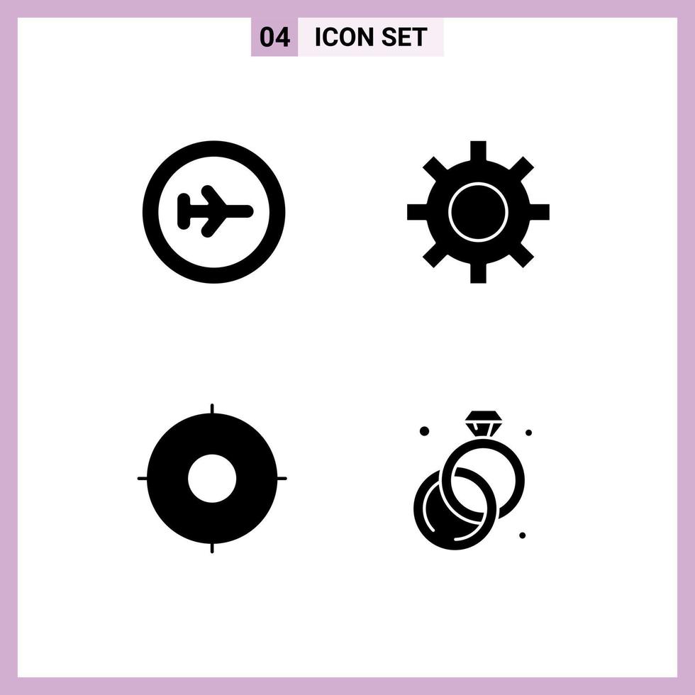 Set of 4 Commercial Solid Glyphs pack for beach position travel gear diamond Editable Vector Design Elements