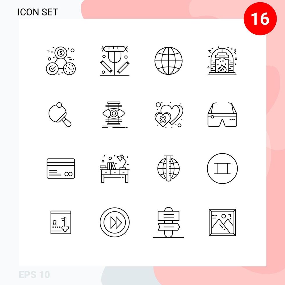 16 Universal Outlines Set for Web and Mobile Applications pong fire lunch fire christmas Editable Vector Design Elements