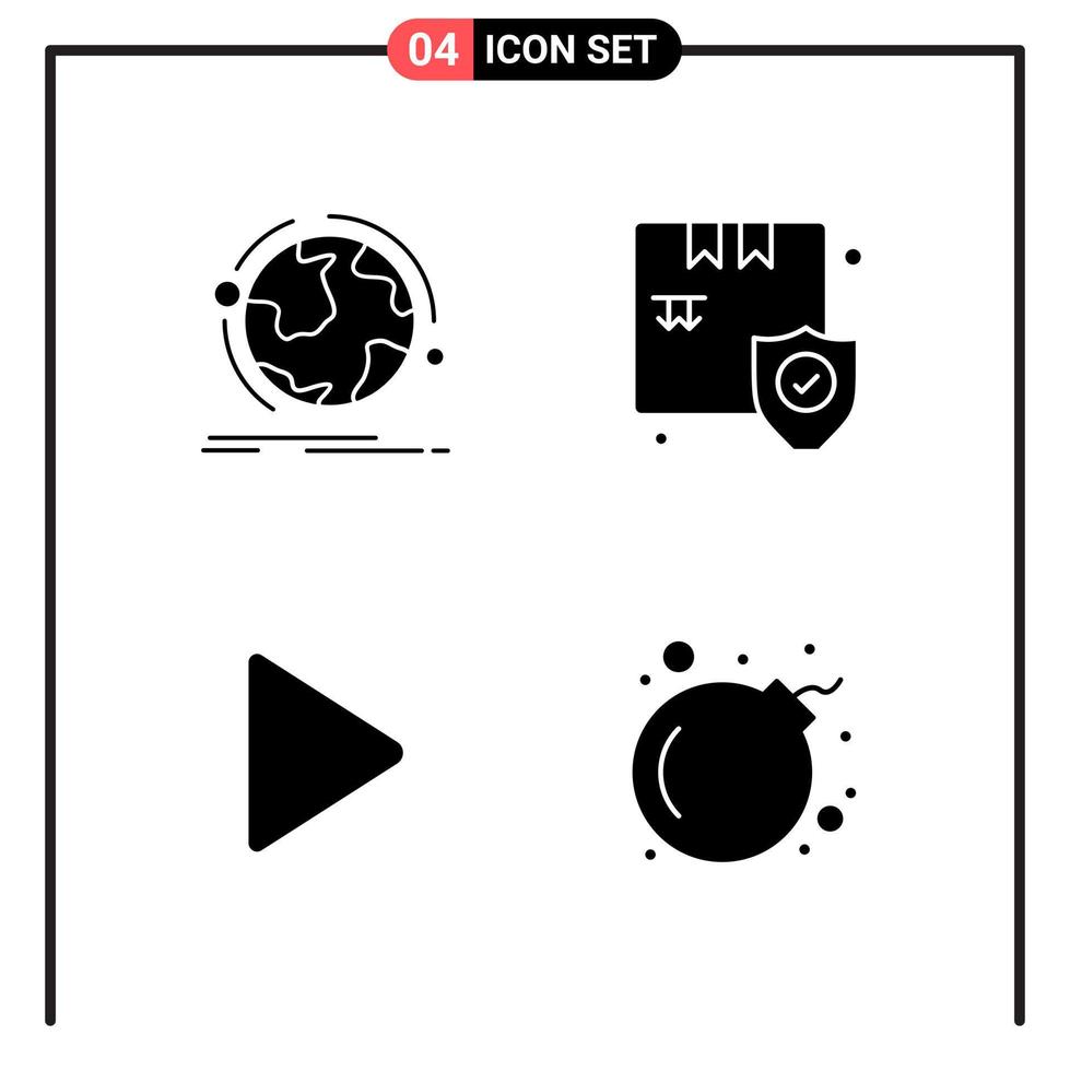 conjunto de 4 iconos de estilo sólido para web y símbolos de glifos móviles para imprimir signos de iconos sólidos aislados en fondo blanco vector